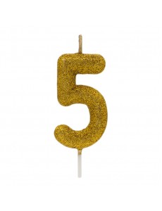 Vela Número 5 Dourado Glitter